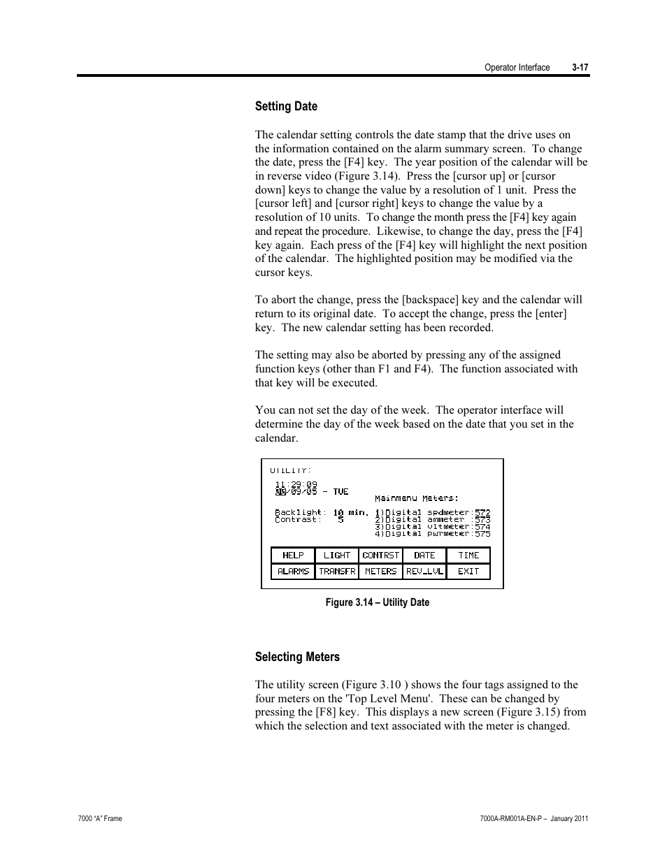 Setting date, Selecting meters | Rockwell Automation 7000A PowerFlex Medium Voltage AC Drive - Air-Cooled (A Frame) User Manual | Page 91 / 412