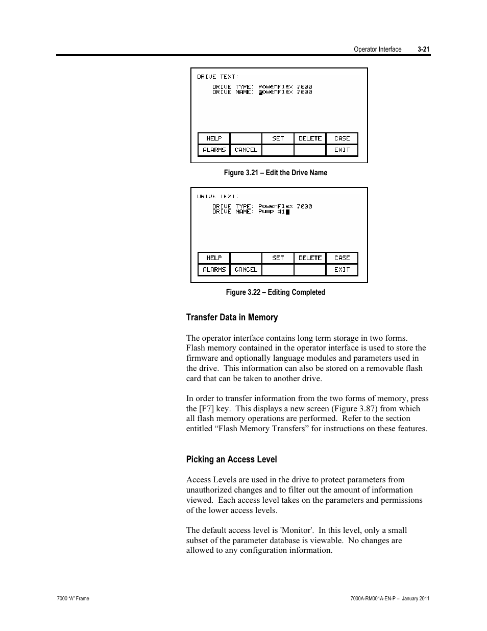 Transfer data in memory, Picking an access level | Rockwell Automation 7000A PowerFlex Medium Voltage AC Drive - Air-Cooled (A Frame) User Manual | Page 95 / 412