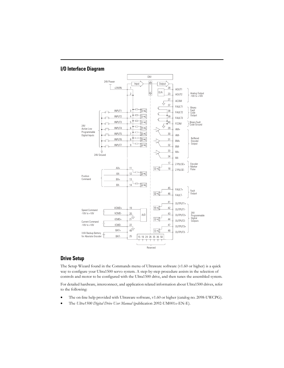 I/o interface diagram, Drive setup, I/o interface diagram drive setup | Rockwell Automation 2092-DAx Ultra1500 Digital Servo Drive Quick Start User Manual | Page 5 / 16