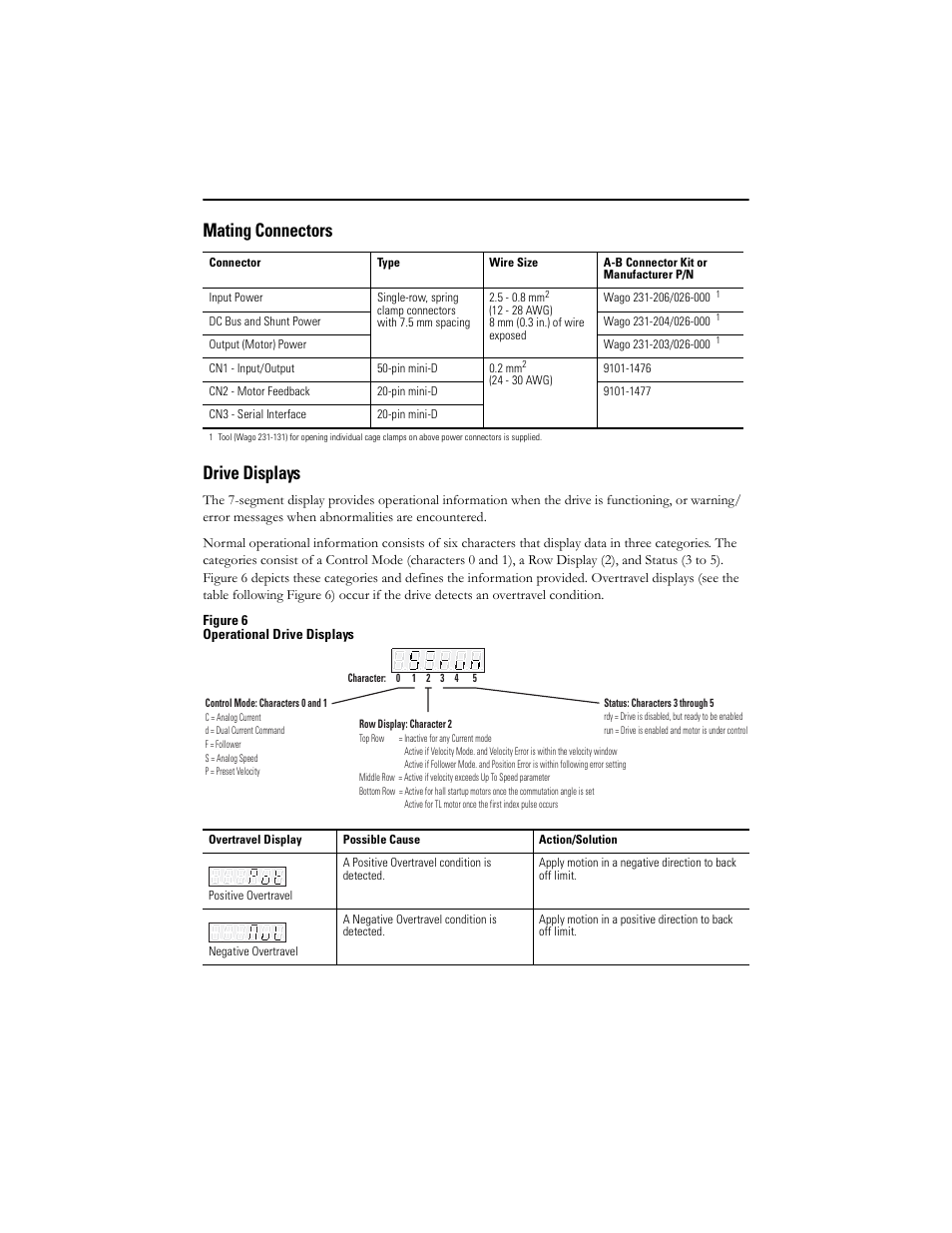 Mating connectors, Drive displays, Figure 6 operational drive displays | Mating connectors drive displays | Rockwell Automation 2092-DAx Ultra1500 Digital Servo Drive Quick Start User Manual | Page 7 / 16