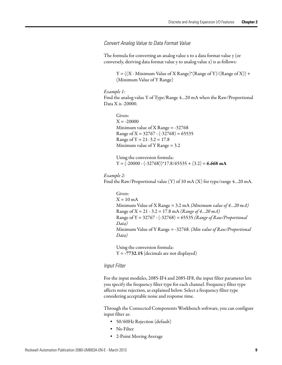 Convert analog value to data format value, Input filter, Convert | Rockwell Automation 2085 Micro800 Discrete and Analog Expansion I/O Modules User Manual | Page 17 / 78