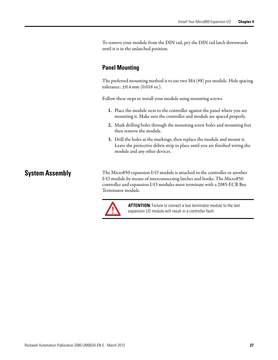 Panel mounting, System assembly | Rockwell Automation 2085 Micro800 Discrete and Analog Expansion I/O Modules User Manual | Page 35 / 78