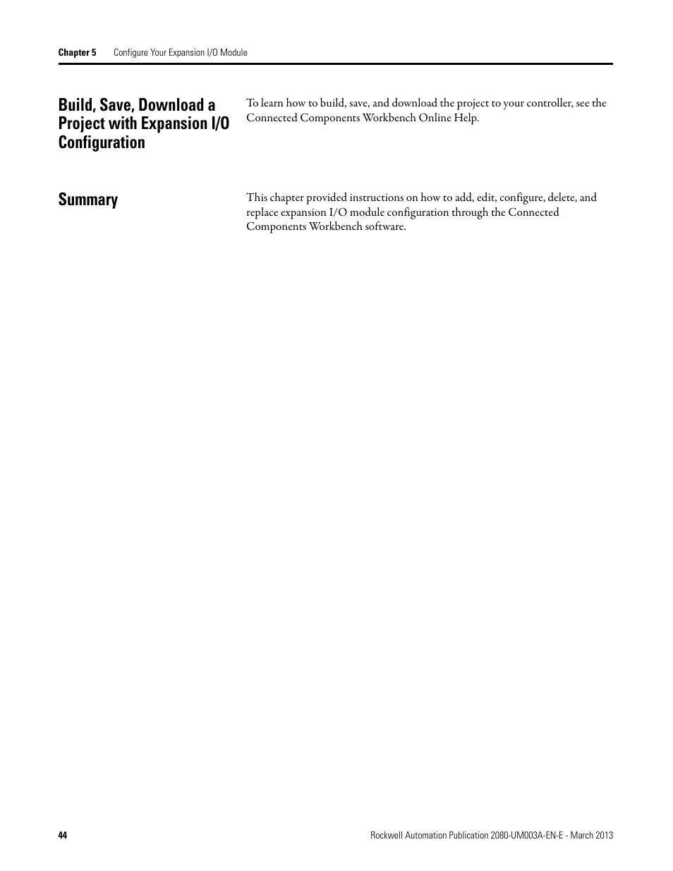 Summary, Onfiguration to your device, see, Build, save, download a | Rockwell Automation 2085 Micro800 Discrete and Analog Expansion I/O Modules User Manual | Page 52 / 78