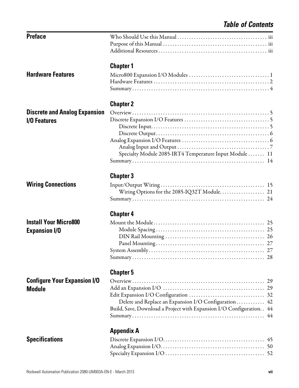 Rockwell Automation 2085 Micro800 Discrete and Analog Expansion I/O Modules User Manual | Page 7 / 78