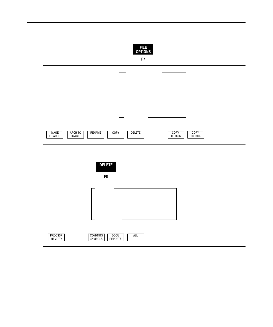 Deleting archive files, Offline config, At the main menu press | The following display appears, Press | Rockwell Automation 9323-PA1E USER MANUAL APS 6.0 User Manual | Page 84 / 424