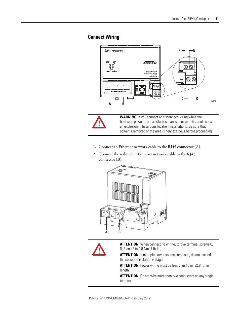 Connect wiring | Rockwell Automation 1794-AENTR_AENTRXT FLEX I/O Dual Port EtherNet/IP Adapter Modules User Manual | Page 19 / 88