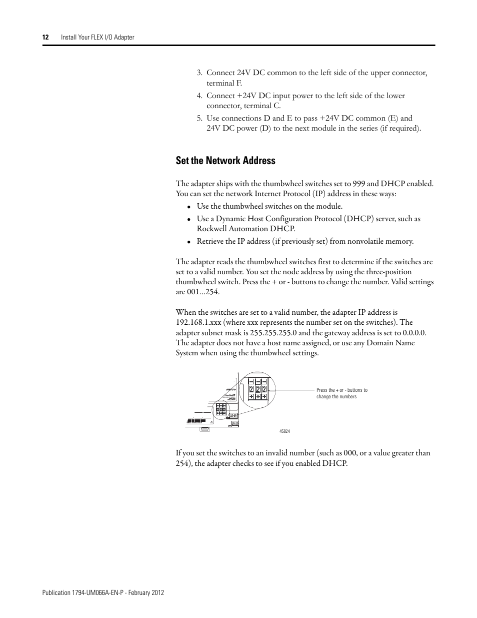 Set the network address | Rockwell Automation 1794-AENTR_AENTRXT FLEX I/O Dual Port EtherNet/IP Adapter Modules User Manual | Page 20 / 88