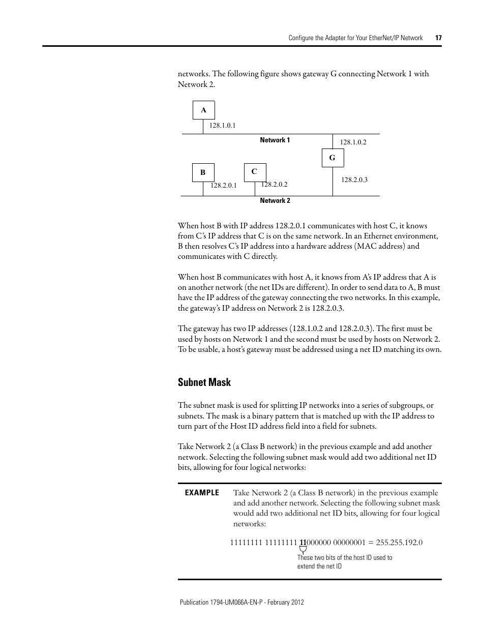 Subnet mask | Rockwell Automation 1794-AENTR_AENTRXT FLEX I/O Dual Port EtherNet/IP Adapter Modules User Manual | Page 25 / 88