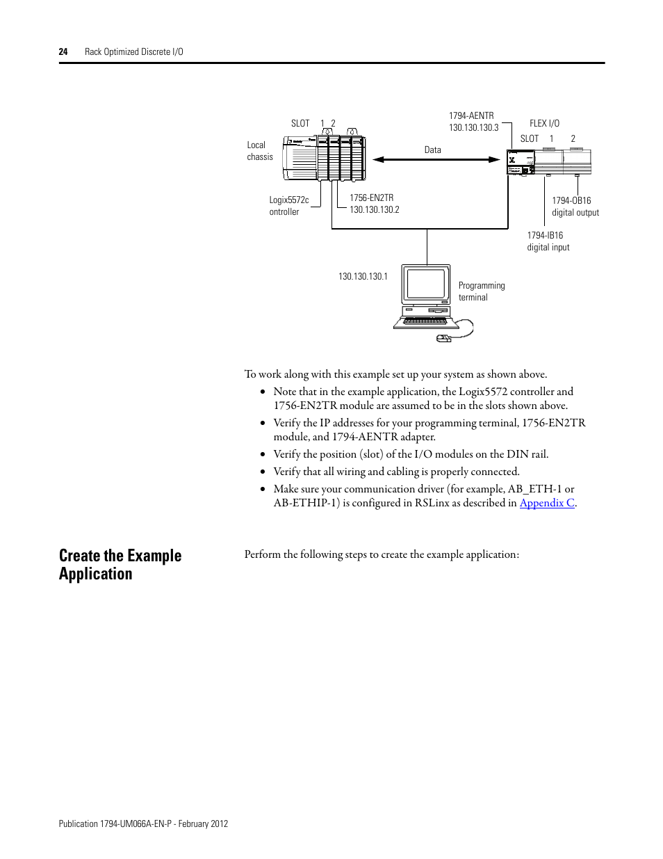 Create the example application | Rockwell Automation 1794-AENTR_AENTRXT FLEX I/O Dual Port EtherNet/IP Adapter Modules User Manual | Page 32 / 88