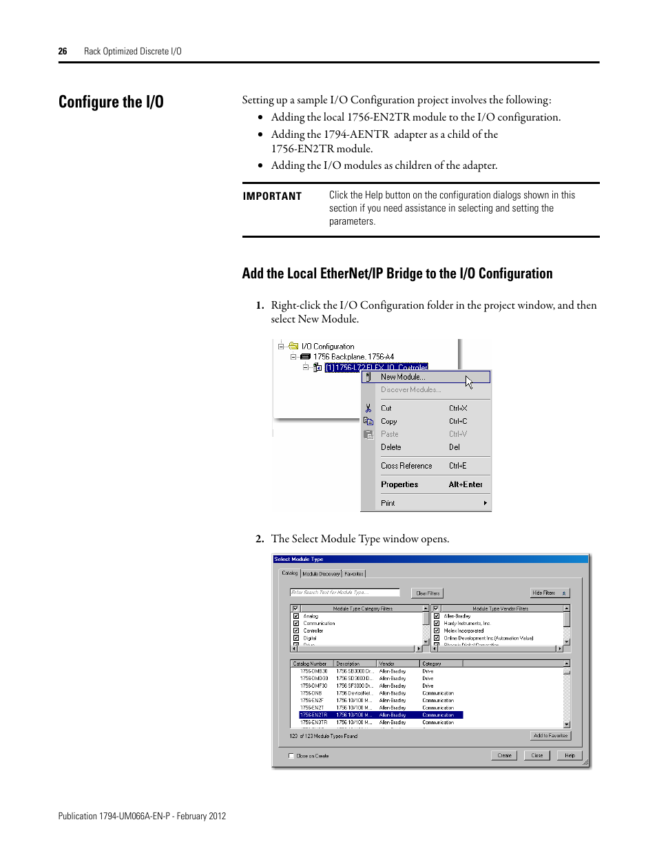 Configure the i/o | Rockwell Automation 1794-AENTR_AENTRXT FLEX I/O Dual Port EtherNet/IP Adapter Modules User Manual | Page 34 / 88
