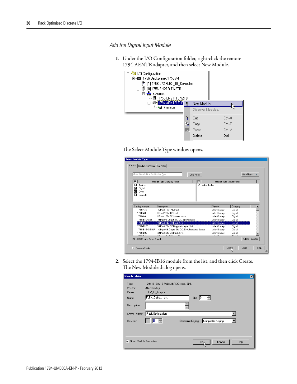 Add the digital input module | Rockwell Automation 1794-AENTR_AENTRXT FLEX I/O Dual Port EtherNet/IP Adapter Modules User Manual | Page 38 / 88