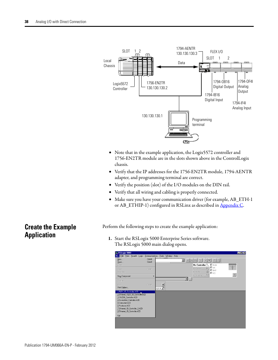 Create the example application | Rockwell Automation 1794-AENTR_AENTRXT FLEX I/O Dual Port EtherNet/IP Adapter Modules User Manual | Page 46 / 88