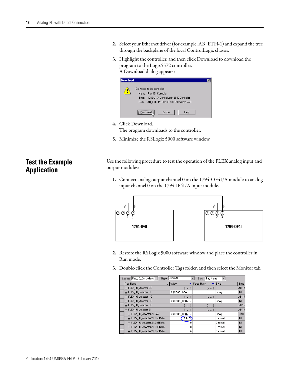 Test the example application | Rockwell Automation 1794-AENTR_AENTRXT FLEX I/O Dual Port EtherNet/IP Adapter Modules User Manual | Page 56 / 88