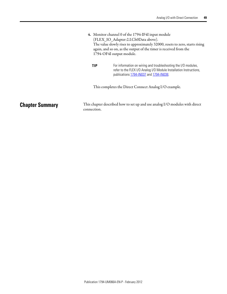 Chapter summary | Rockwell Automation 1794-AENTR_AENTRXT FLEX I/O Dual Port EtherNet/IP Adapter Modules User Manual | Page 57 / 88