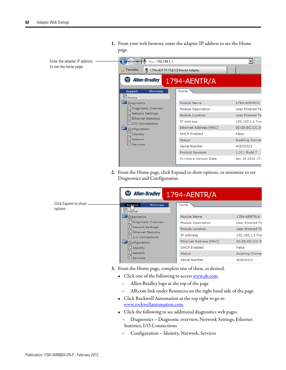 Rockwell Automation 1794-AENTR_AENTRXT FLEX I/O Dual Port EtherNet/IP Adapter Modules User Manual | Page 70 / 88