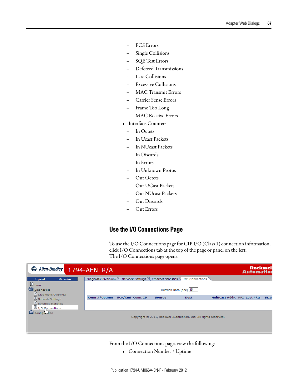 Use the i/o connections page | Rockwell Automation 1794-AENTR_AENTRXT FLEX I/O Dual Port EtherNet/IP Adapter Modules User Manual | Page 75 / 88