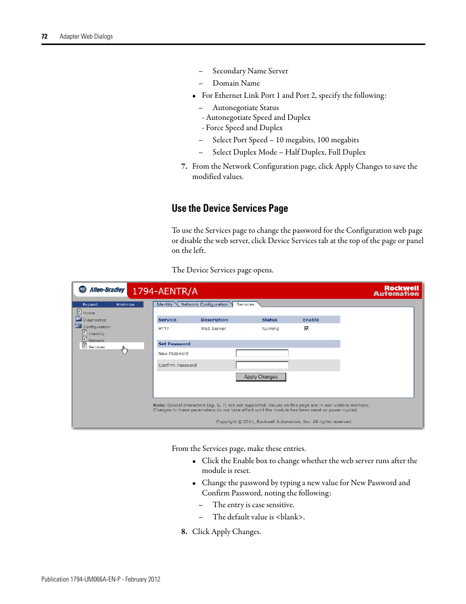 Use the device services page | Rockwell Automation 1794-AENTR_AENTRXT FLEX I/O Dual Port EtherNet/IP Adapter Modules User Manual | Page 80 / 88