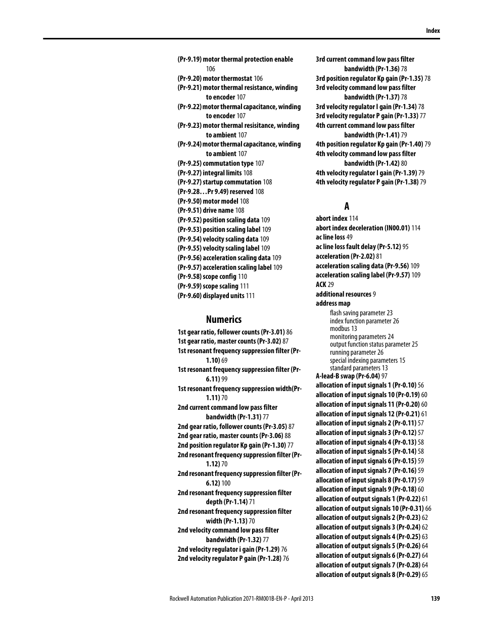 Numerics | Rockwell Automation 2071-Axx Kinetix 3 Component Servo Drive Serial Host Command Reference Manual User Manual | Page 139 / 146
