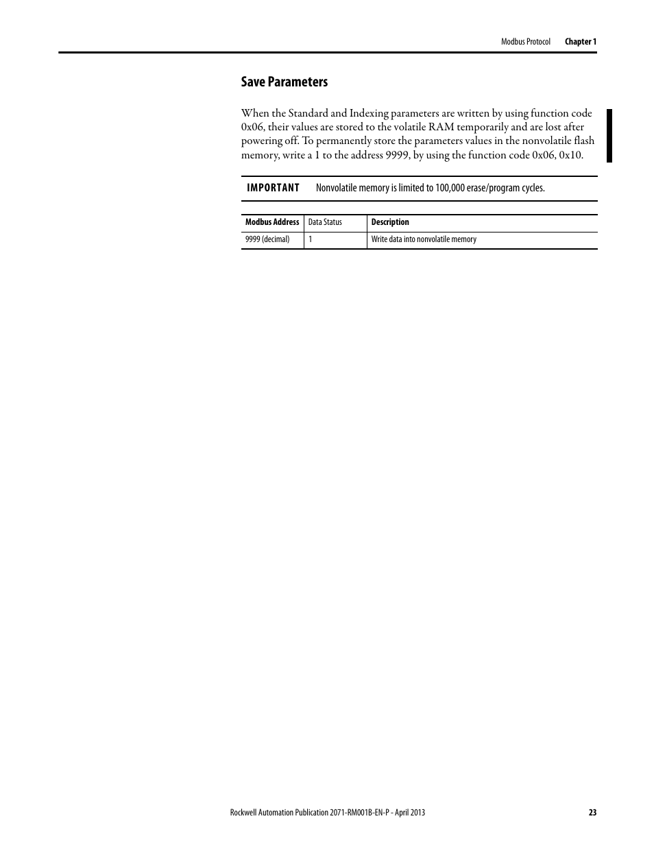 Save parameters | Rockwell Automation 2071-Axx Kinetix 3 Component Servo Drive Serial Host Command Reference Manual User Manual | Page 23 / 146