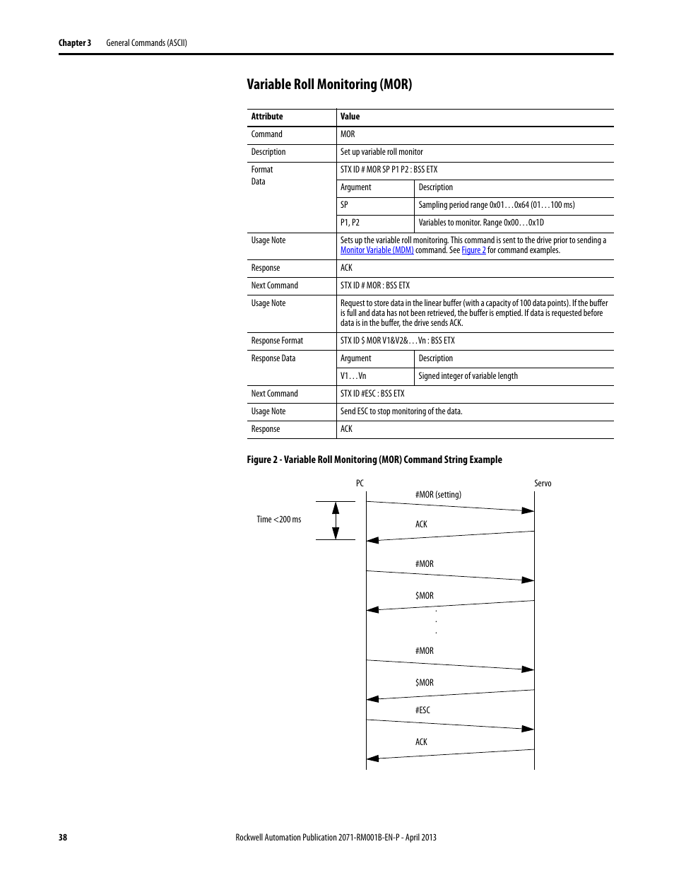 Variable roll monitoring (mor) | Rockwell Automation 2071-Axx Kinetix 3 Component Servo Drive Serial Host Command Reference Manual User Manual | Page 38 / 146