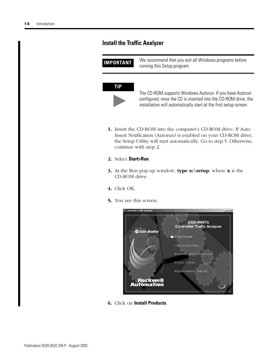 Install the traffic analyzer | Rockwell Automation 9220-WINTA ControlNet Traffic Analyzer Reference Manual User Manual | Page 16 / 96