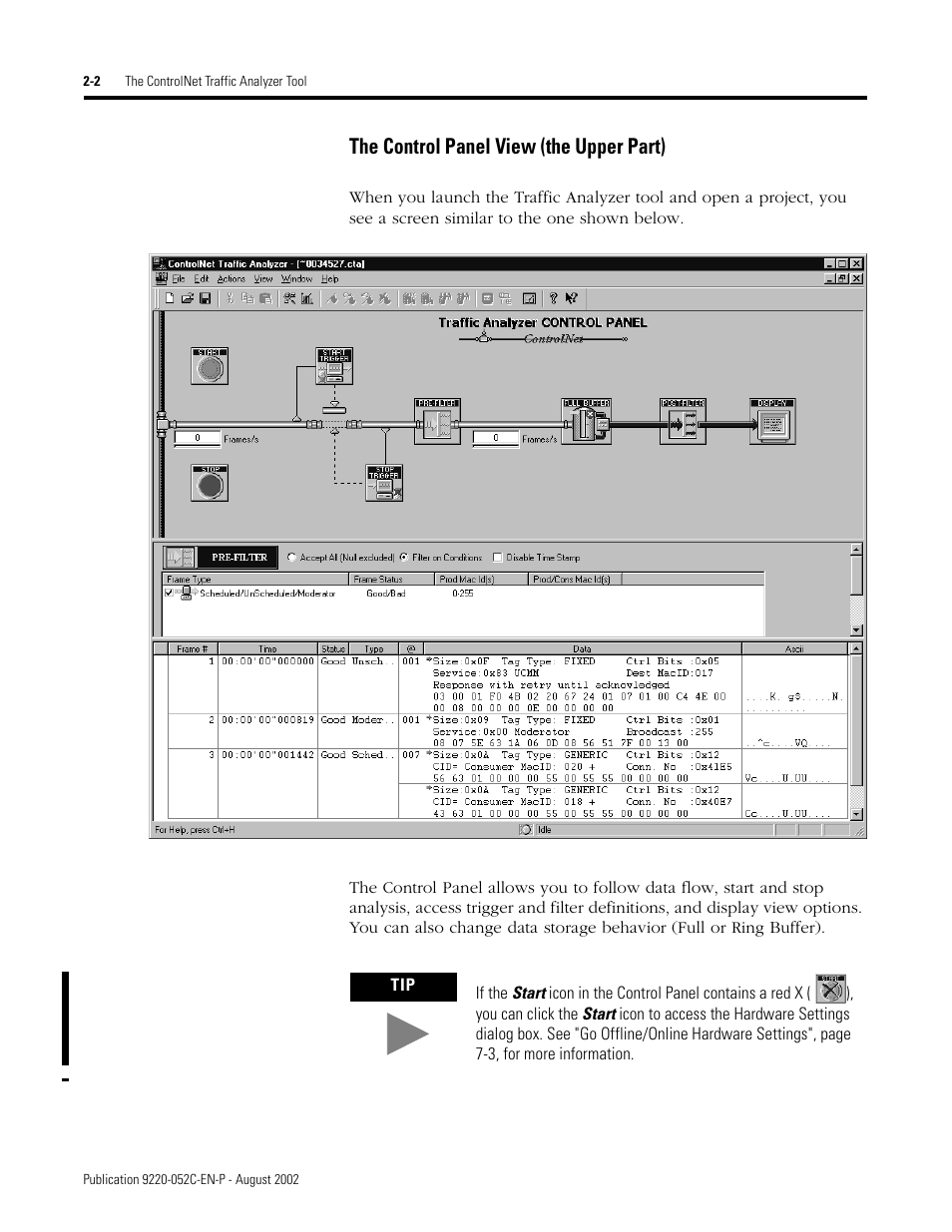 The control panel view (the upper part) | Rockwell Automation 9220-WINTA ControlNet Traffic Analyzer Reference Manual User Manual | Page 22 / 96
