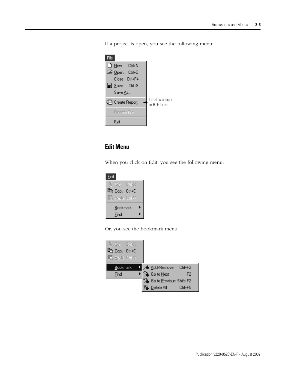 Edit menu | Rockwell Automation 9220-WINTA ControlNet Traffic Analyzer Reference Manual User Manual | Page 29 / 96