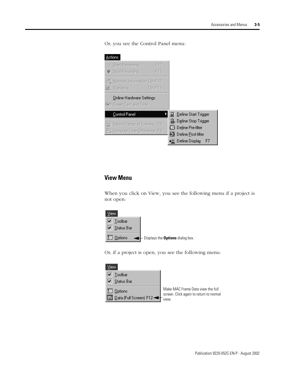 View menu | Rockwell Automation 9220-WINTA ControlNet Traffic Analyzer Reference Manual User Manual | Page 31 / 96