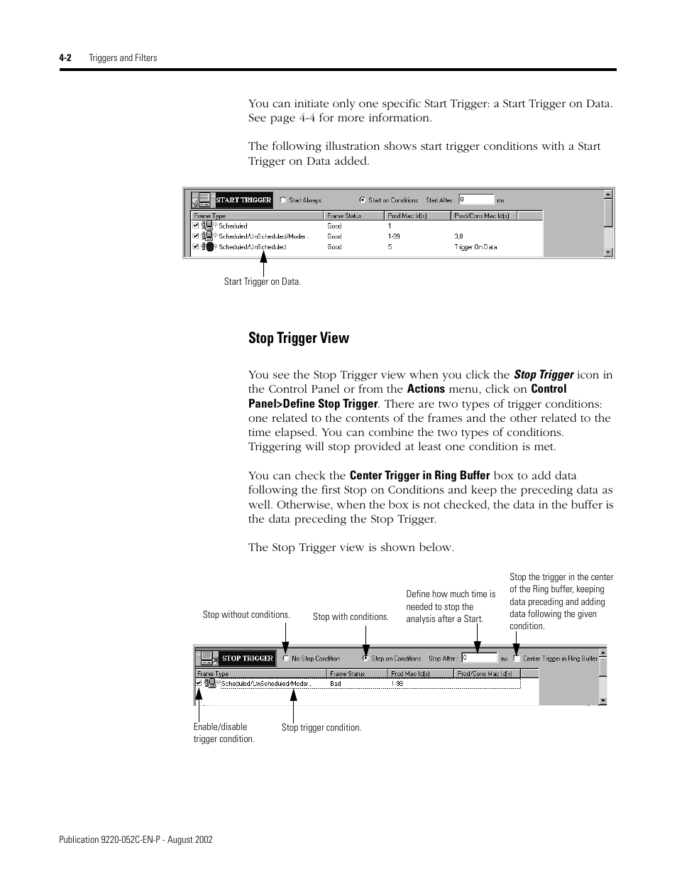 Stop trigger view, Stop trigger view -2 | Rockwell Automation 9220-WINTA ControlNet Traffic Analyzer Reference Manual User Manual | Page 36 / 96