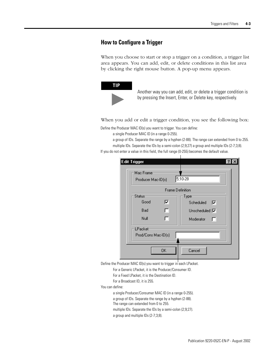How to configure a trigger, How to configure a trigger -3 | Rockwell Automation 9220-WINTA ControlNet Traffic Analyzer Reference Manual User Manual | Page 37 / 96