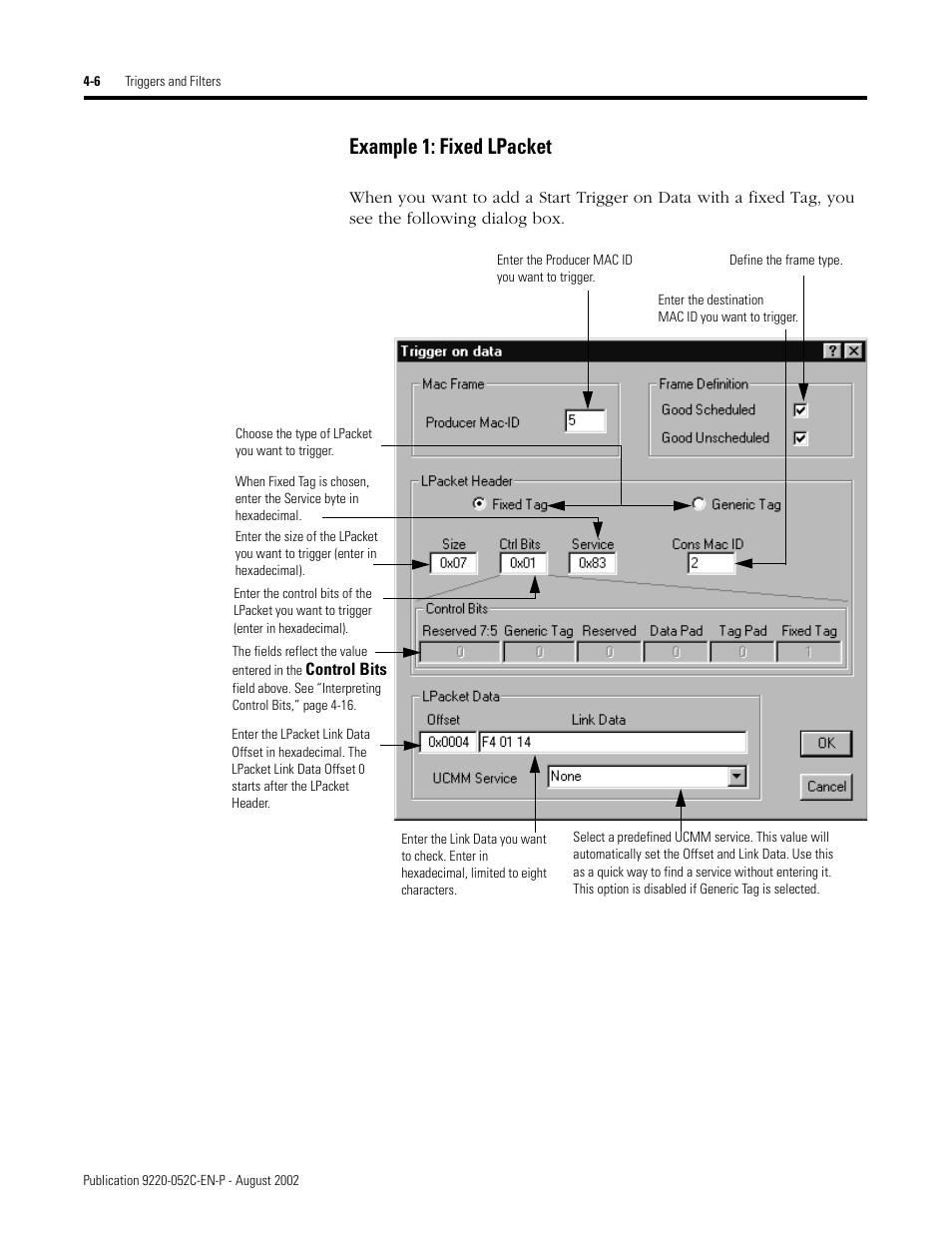 Example 1: fixed lpacket, Example 1: fixed lpacket -6 | Rockwell Automation 9220-WINTA ControlNet Traffic Analyzer Reference Manual User Manual | Page 40 / 96