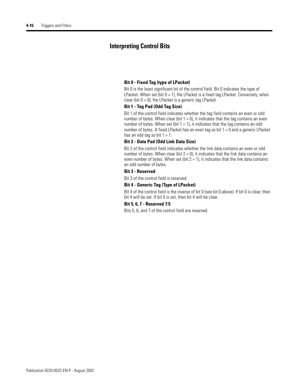 Interpreting control bits, Interpreting control bits -16 | Rockwell Automation 9220-WINTA ControlNet Traffic Analyzer Reference Manual User Manual | Page 50 / 96