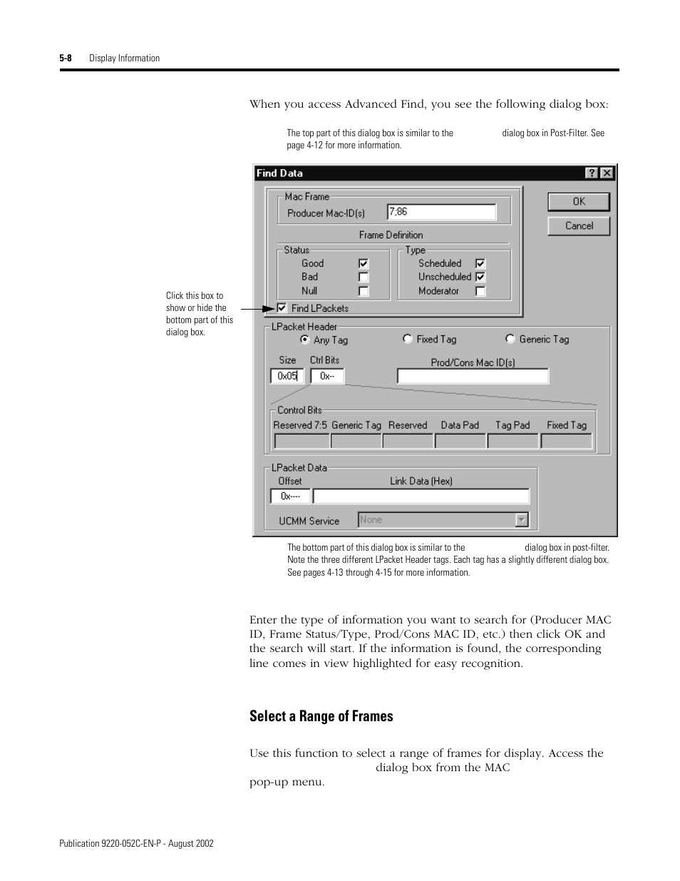 Select a range of frames, Select a range of frames -8 | Rockwell Automation 9220-WINTA ControlNet Traffic Analyzer Reference Manual User Manual | Page 58 / 96