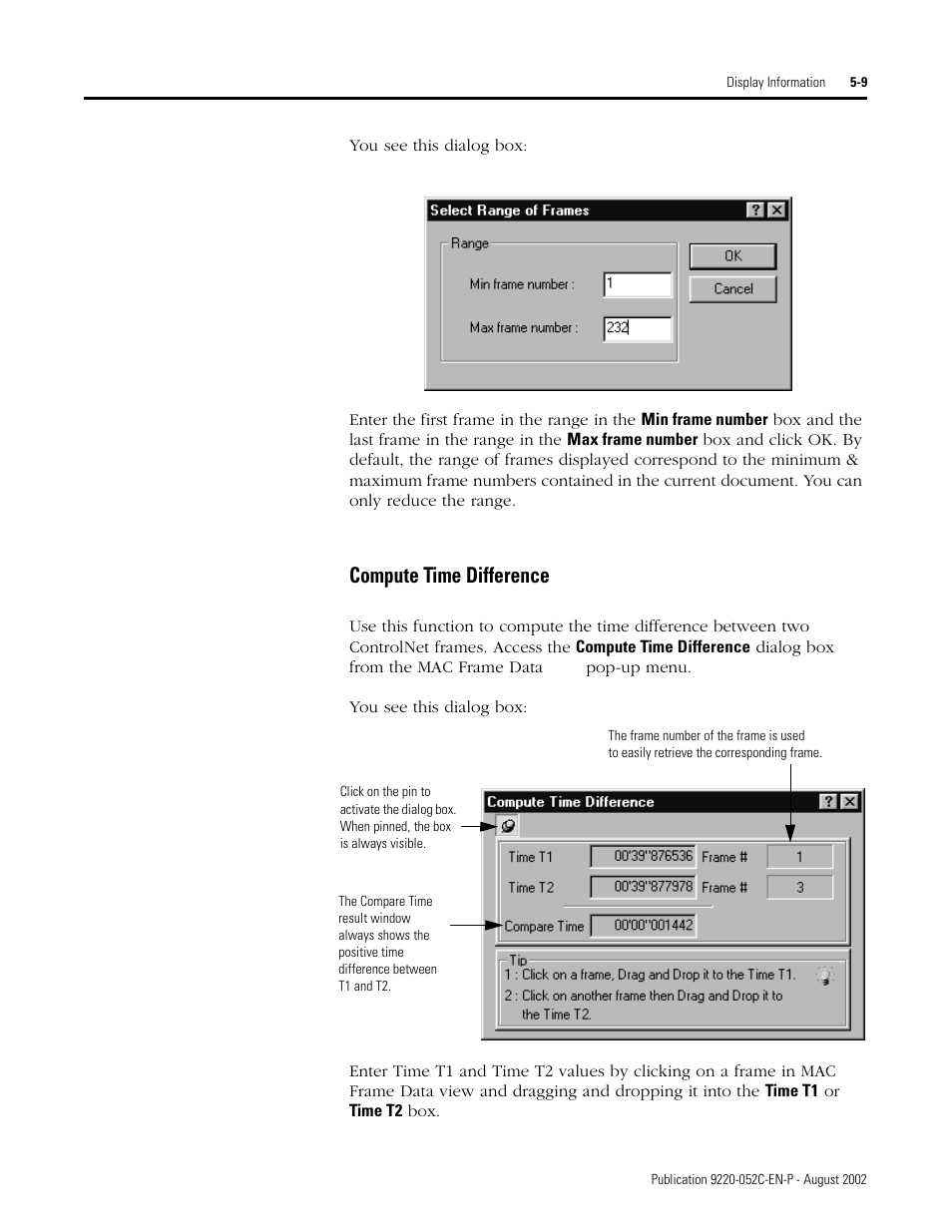 Compute time difference, Compute time difference -9 | Rockwell Automation 9220-WINTA ControlNet Traffic Analyzer Reference Manual User Manual | Page 59 / 96