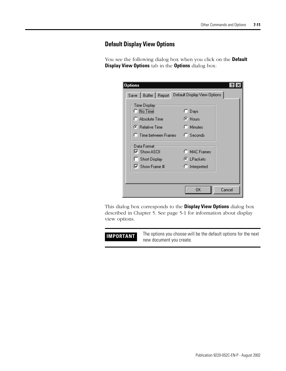 Default display view options, Default display view options -11 | Rockwell Automation 9220-WINTA ControlNet Traffic Analyzer Reference Manual User Manual | Page 75 / 96