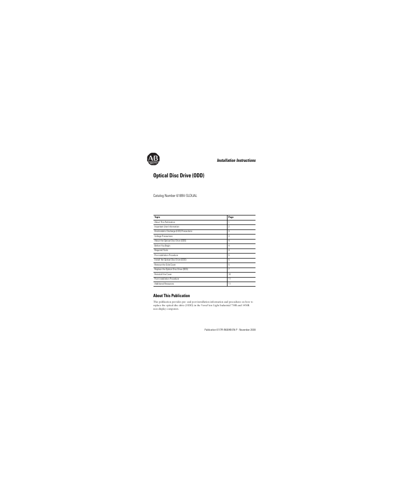 Rockwell Automation 6189V-SLDUAL Optical Disc Drive (ODD) User Manual | 12 pages