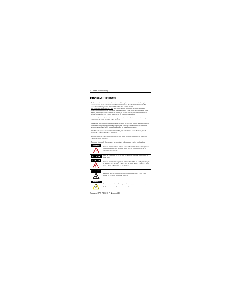 Important user information | Rockwell Automation 6189V-SLDUAL Optical Disc Drive (ODD) User Manual | Page 2 / 12