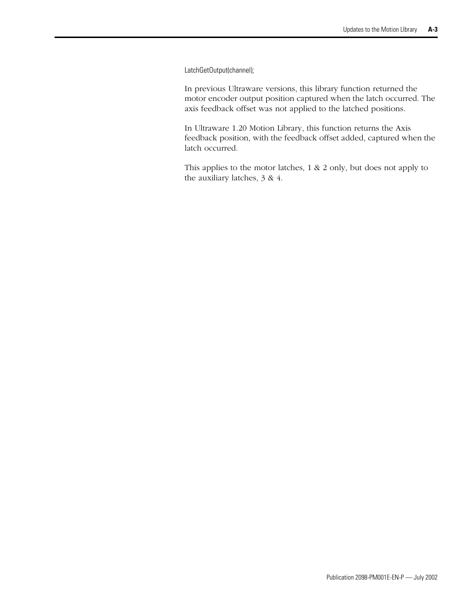 Modified library functions | Rockwell Automation 2098-IPD-xxx Ultra5000 C Programming using the Motion Library User Manual | Page 101 / 114