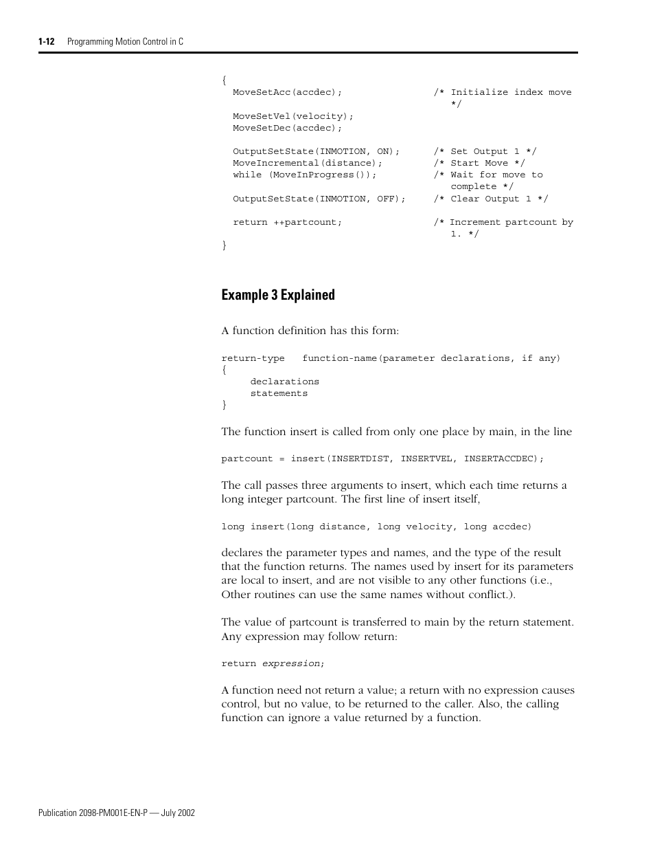 Example 3 explained, Example 3 explained -12 | Rockwell Automation 2098-IPD-xxx Ultra5000 C Programming using the Motion Library User Manual | Page 24 / 114