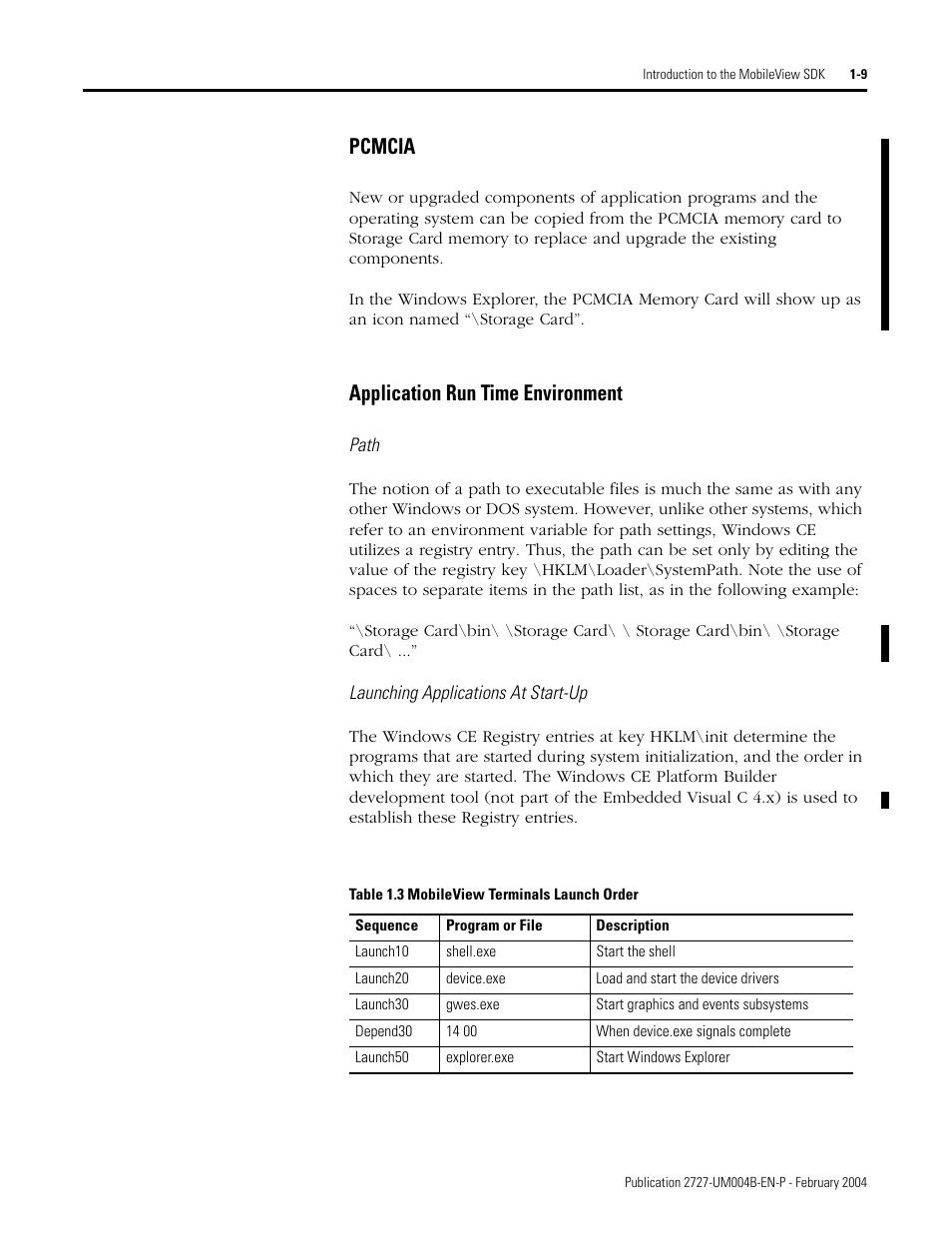 Pcmcia, Application run time environment | Rockwell Automation 2727-MRSDK MobileView Terminals Software Development Kit User Manual User Manual | Page 15 / 50