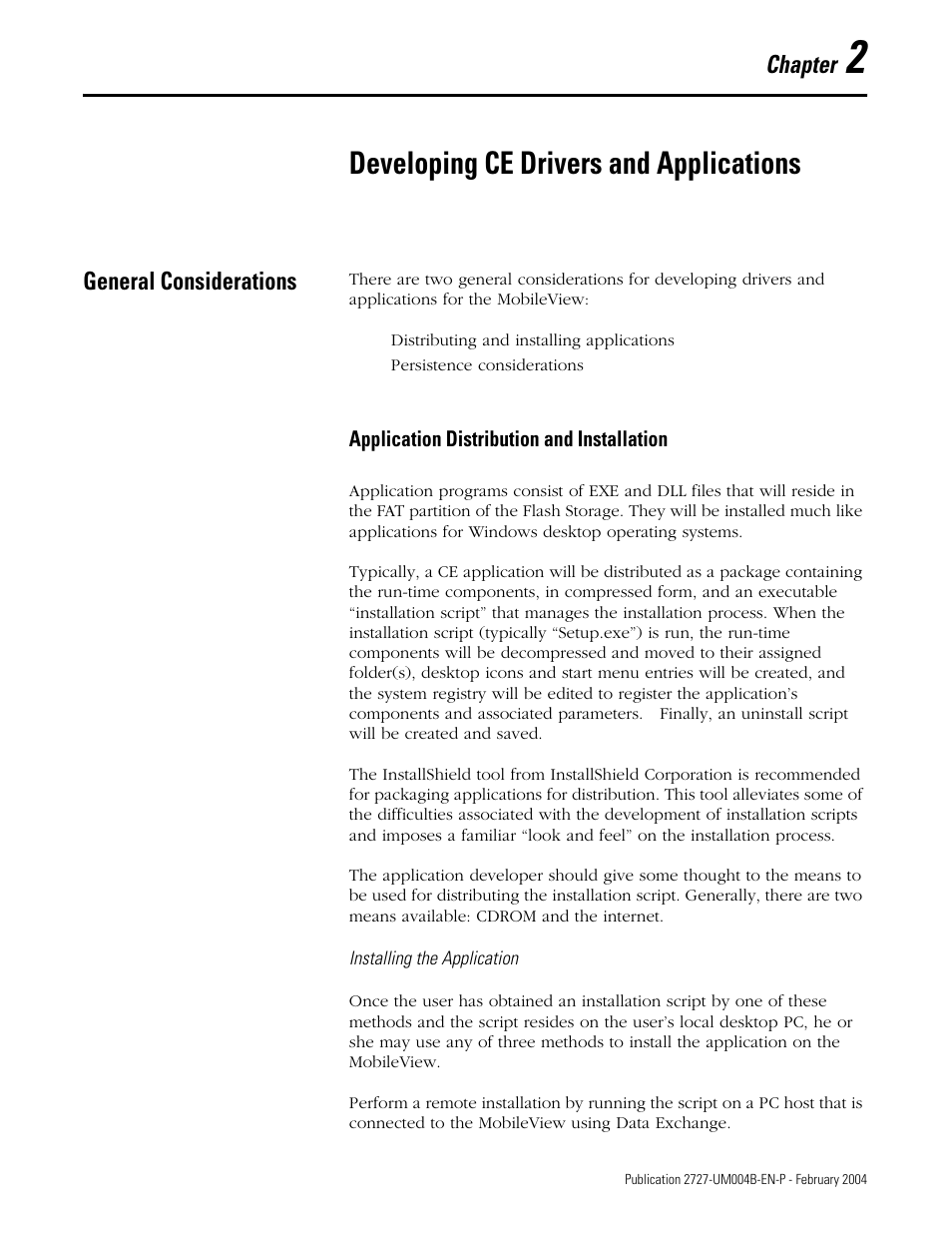 Chapter 2, Developing ce drivers and applications, General considerations | General considerations -1, Chapter | Rockwell Automation 2727-MRSDK MobileView Terminals Software Development Kit User Manual User Manual | Page 17 / 50