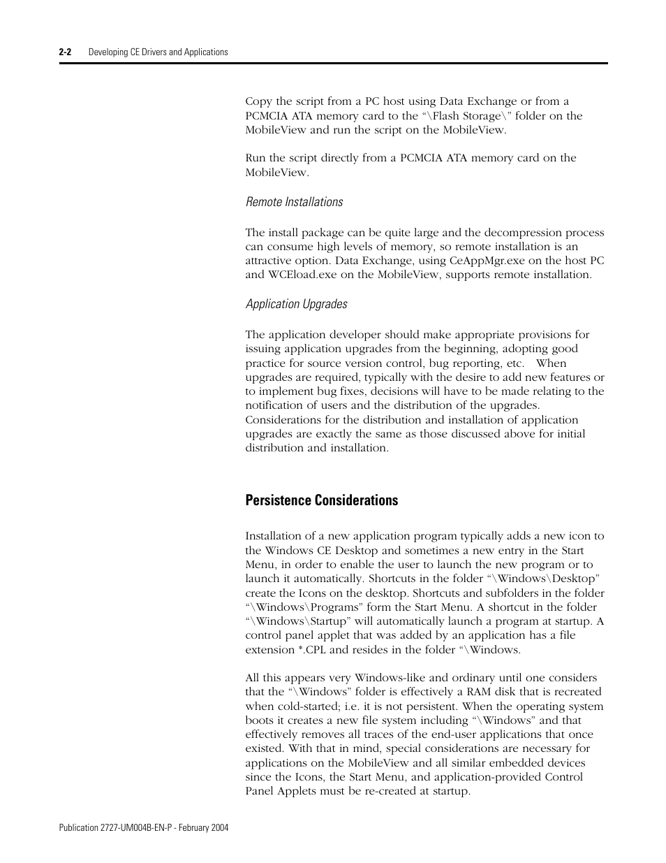 Persistence considerations | Rockwell Automation 2727-MRSDK MobileView Terminals Software Development Kit User Manual User Manual | Page 18 / 50