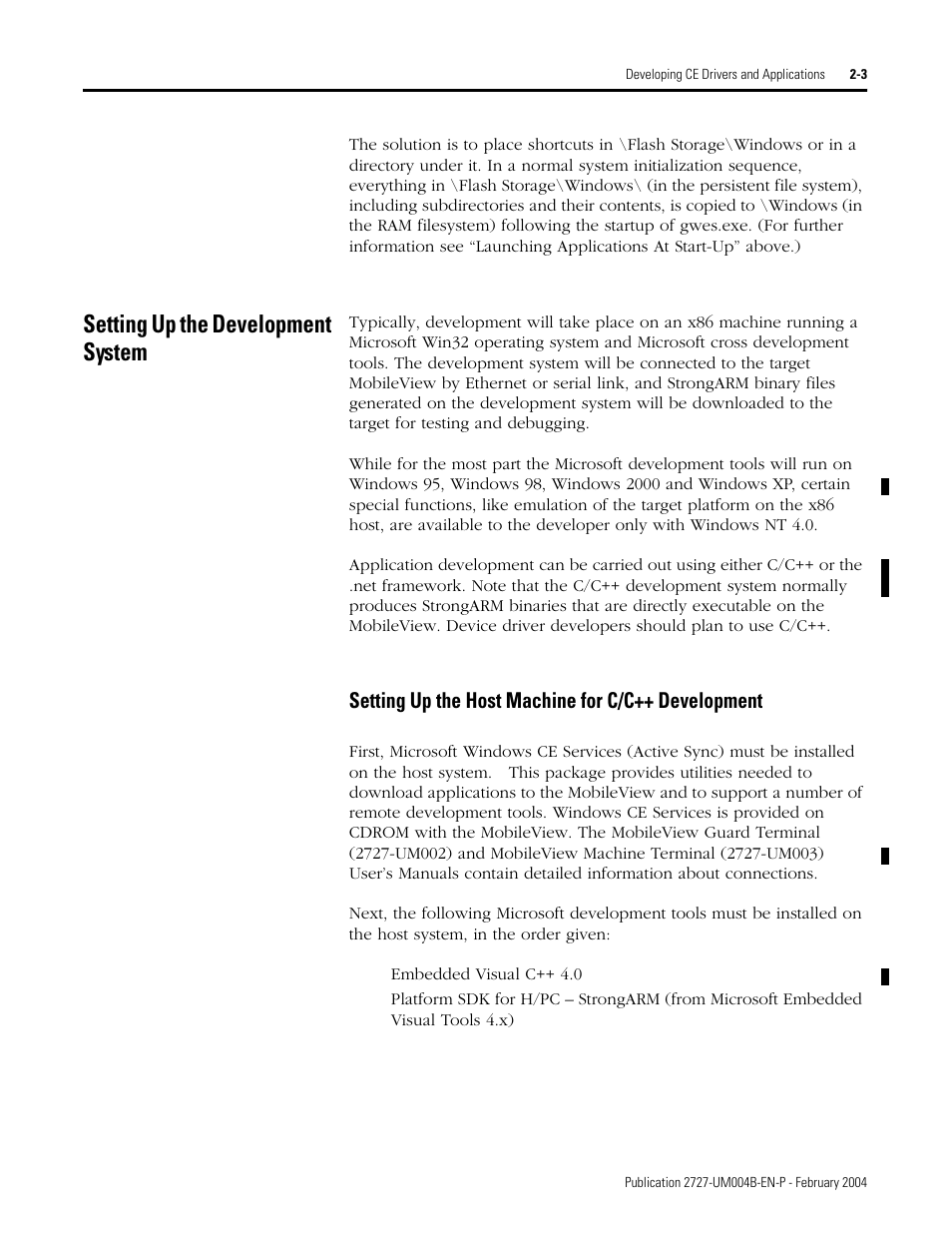 Setting up the development system, Setting up the development system -3, Setting up the host machine for c/c++ development | Rockwell Automation 2727-MRSDK MobileView Terminals Software Development Kit User Manual User Manual | Page 19 / 50