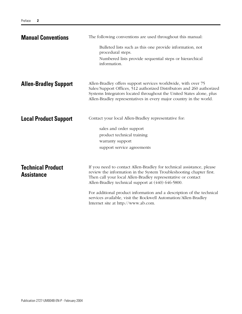 Manual conventions, Allen-bradley support, Local product support | Technical product assistance | Rockwell Automation 2727-MRSDK MobileView Terminals Software Development Kit User Manual User Manual | Page 6 / 50