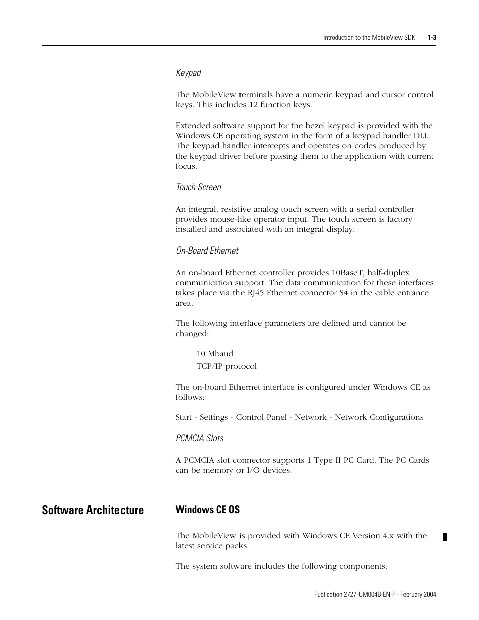 Software architecture, Software architecture -3, Windows ce os | Rockwell Automation 2727-MRSDK MobileView Terminals Software Development Kit User Manual User Manual | Page 9 / 50