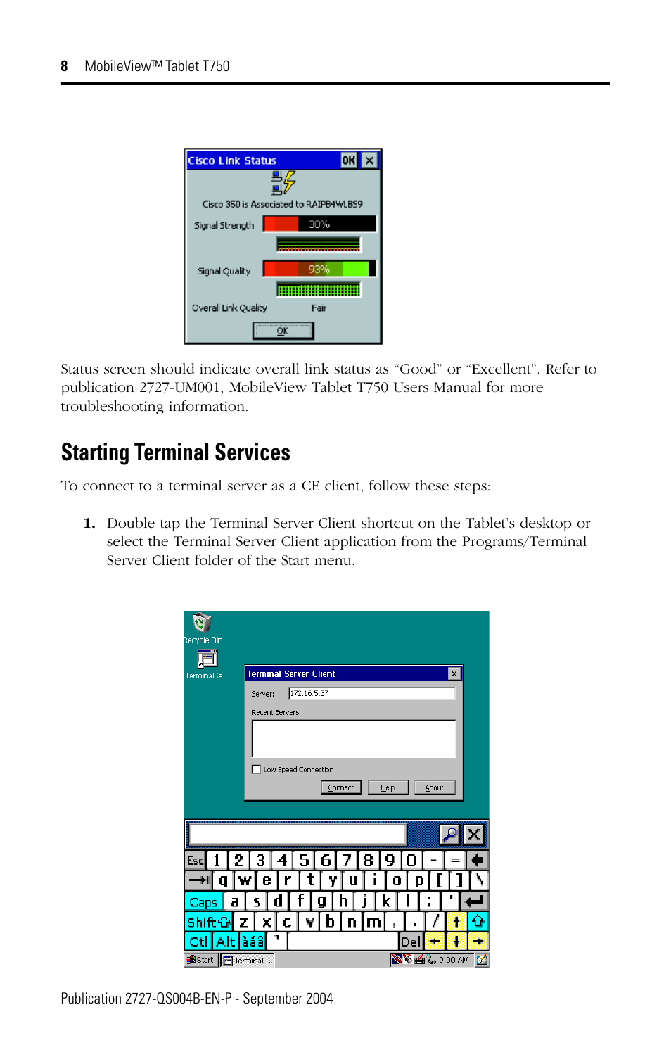 Starting terminal services | Rockwell Automation 2727-T7P30D1Fxx MobileView Tablet T750 Quick Start User Manual | Page 8 / 12