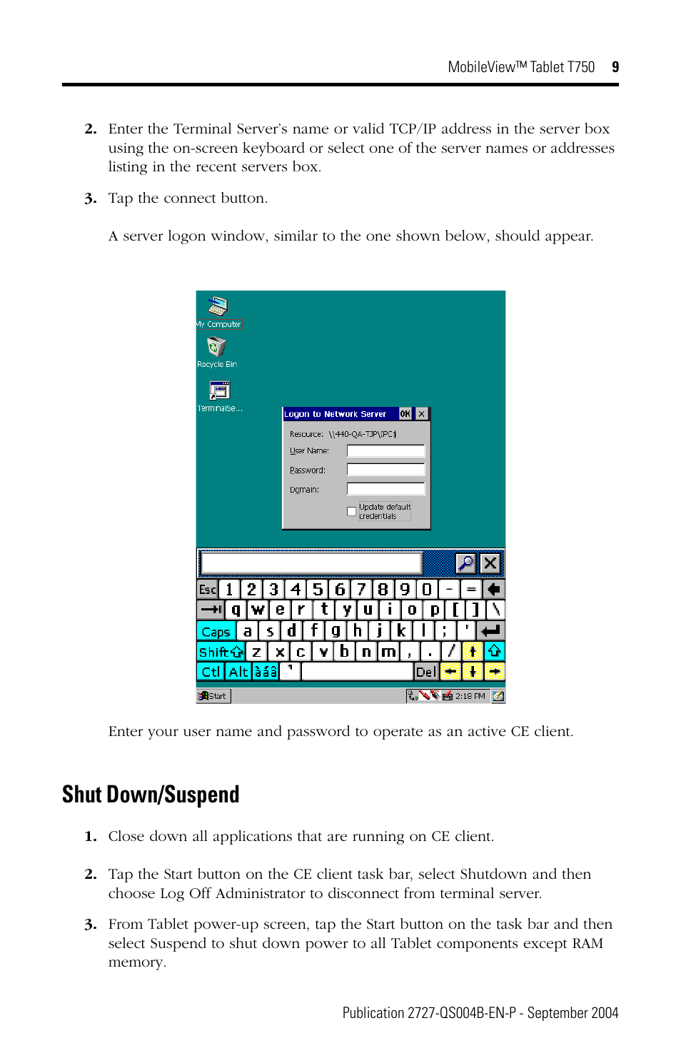 Shut down/suspend | Rockwell Automation 2727-T7P30D1Fxx MobileView Tablet T750 Quick Start User Manual | Page 9 / 12