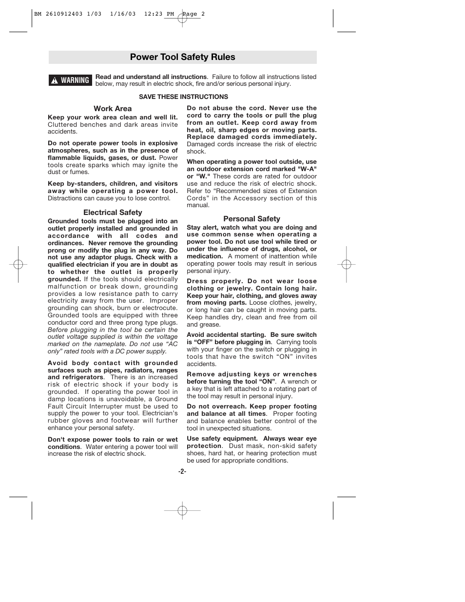 Power tool safety rules | Bosch 1678 User Manual | Page 2 / 40