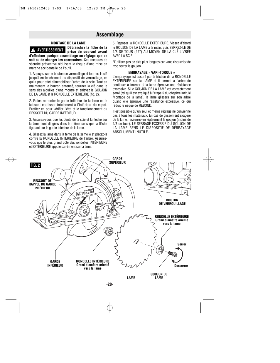 Assemblage | Bosch 1678 User Manual | Page 20 / 40