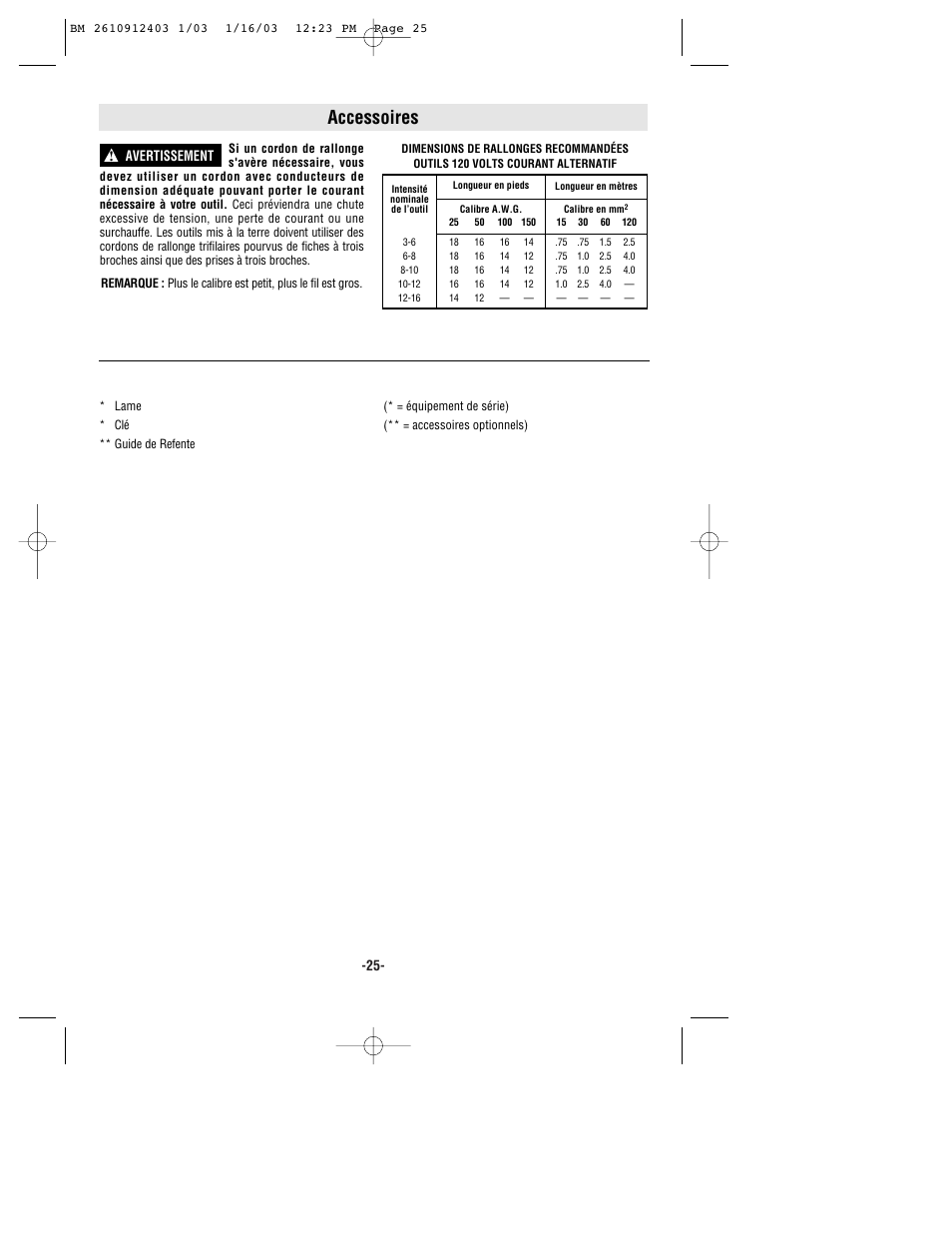 Accessoires, Avertissement | Bosch 1678 User Manual | Page 25 / 40